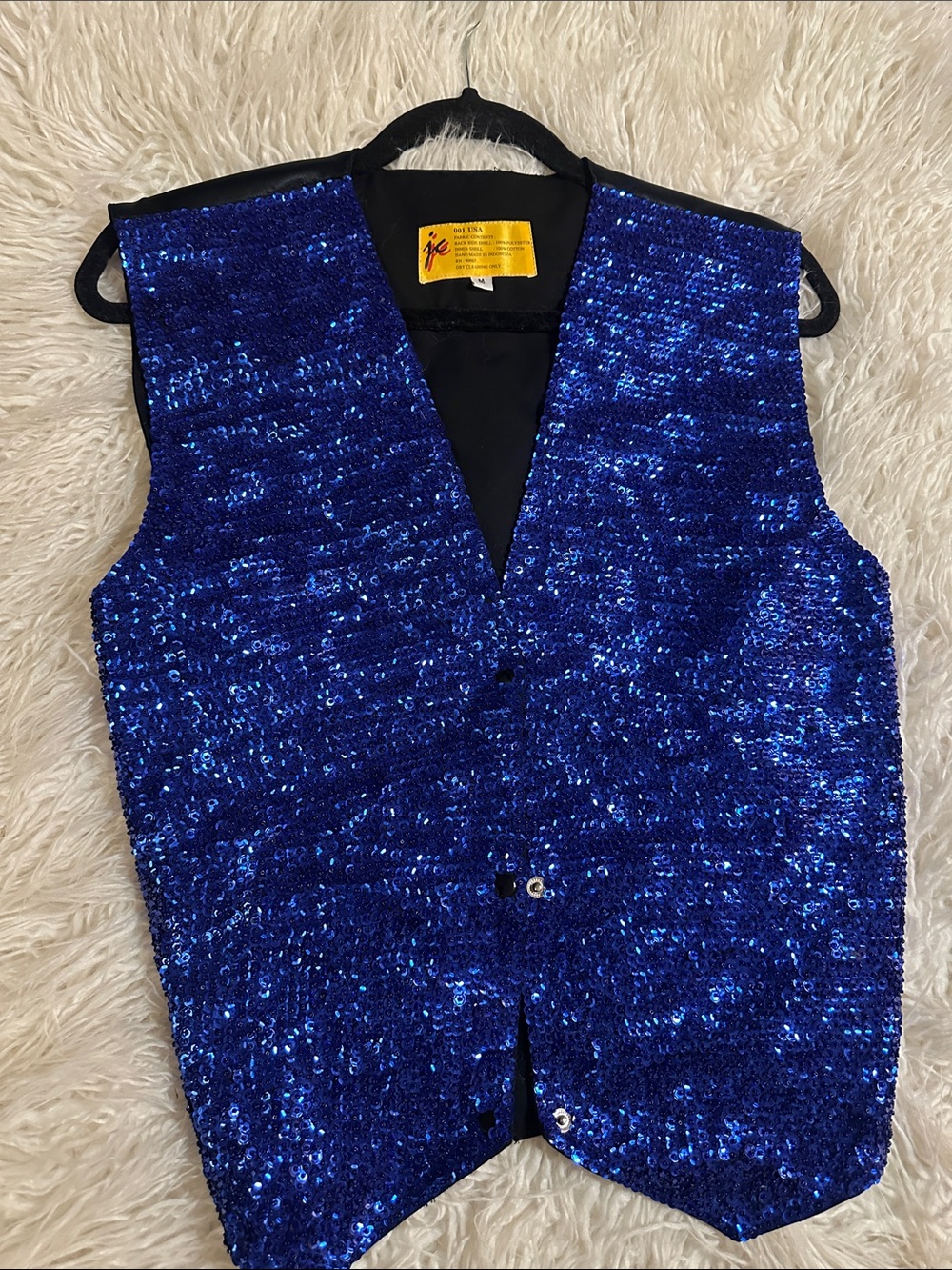 Vintage JC Sequin Vest - Blue Sequin with Black Satin